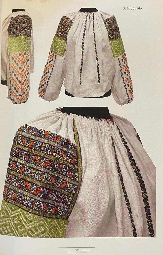 Ie cu brezârău, lânică policromă, arnici negru, fir metalic auriu