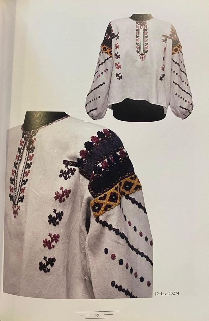 Ie cu brezârău, sec. XIX, arnici negru, lânică policromă, mătase roșie, fir metalic auriu